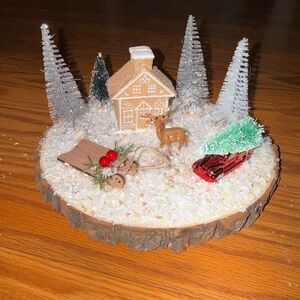 Holiday Village Scene with Gingerbread House and Sleigh